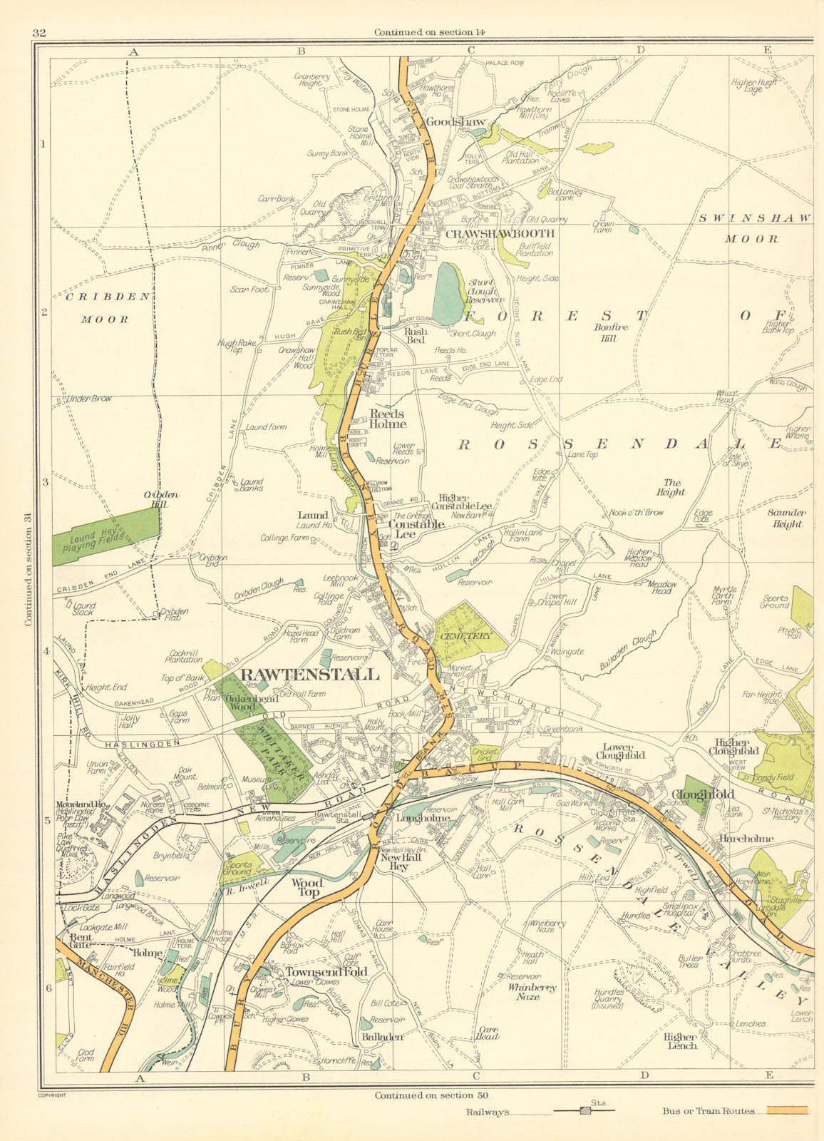 LANCS Rawtenstall Wood Top Rossendale Crawshawbooth Goodshaw Townsend 1935 map