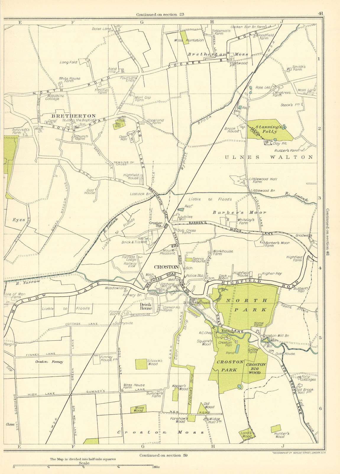 Associate Product LANCASHIRE.North Park,Croston Park,Bretherton,Croston,Ulnes Walton 1935 map