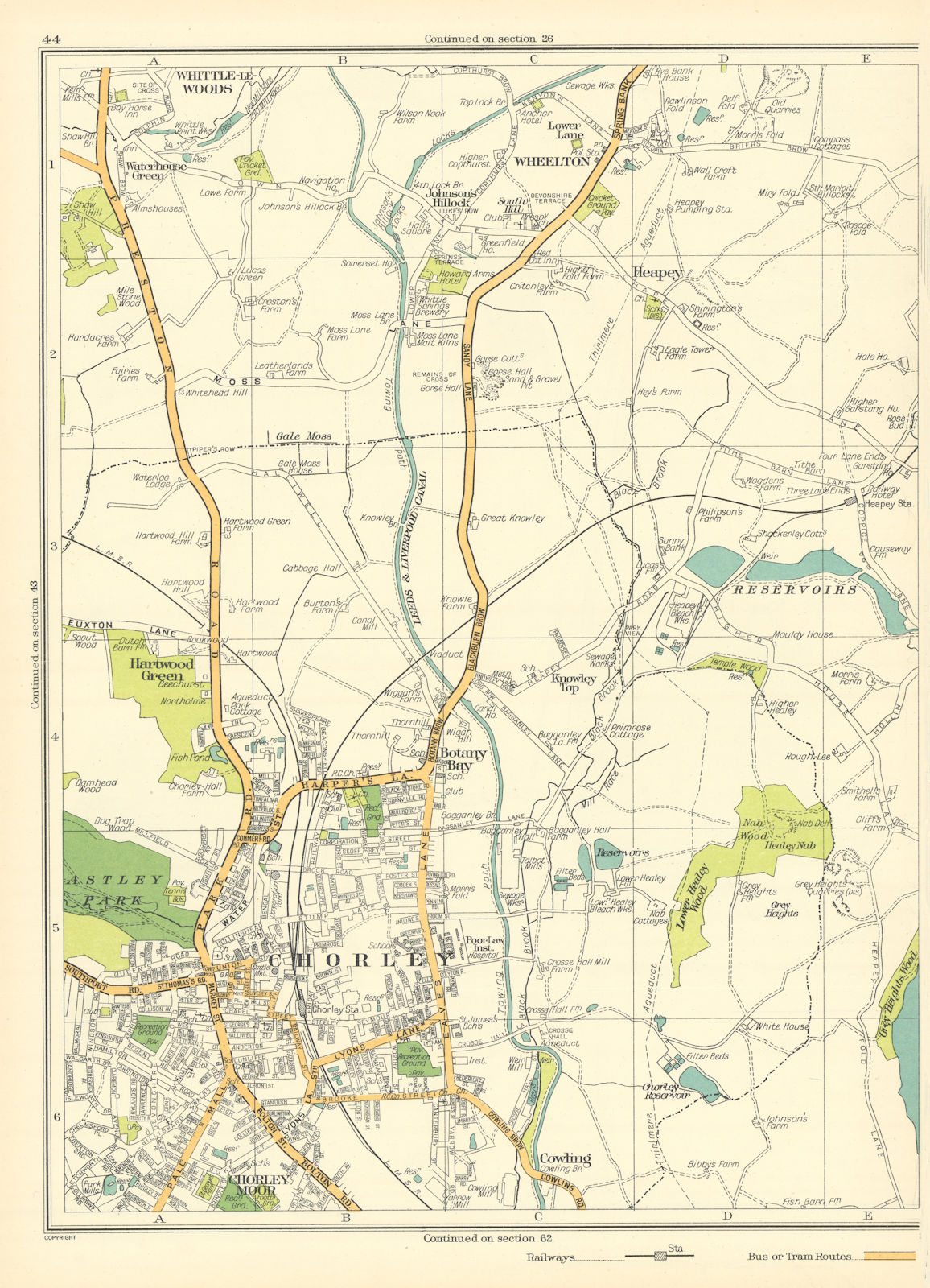 CHORLEY Whittle-le-woods Wheelton Hartwood Green Cowling 1935 old vintage map