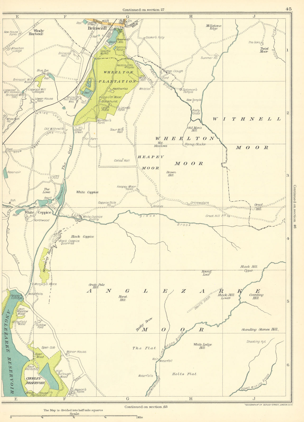 Associate Product LANCS.Anglezarke Moor,Heapey,Withnell,Wheelton Plantations,Brinscall 1935 map