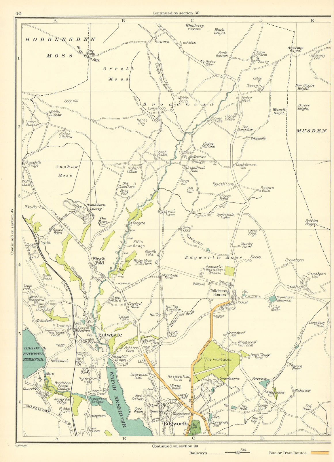 LANCASHIRE Entwistle Wayoh Fold Edgworth Orrell Moss Edgworth Moor 1935 map