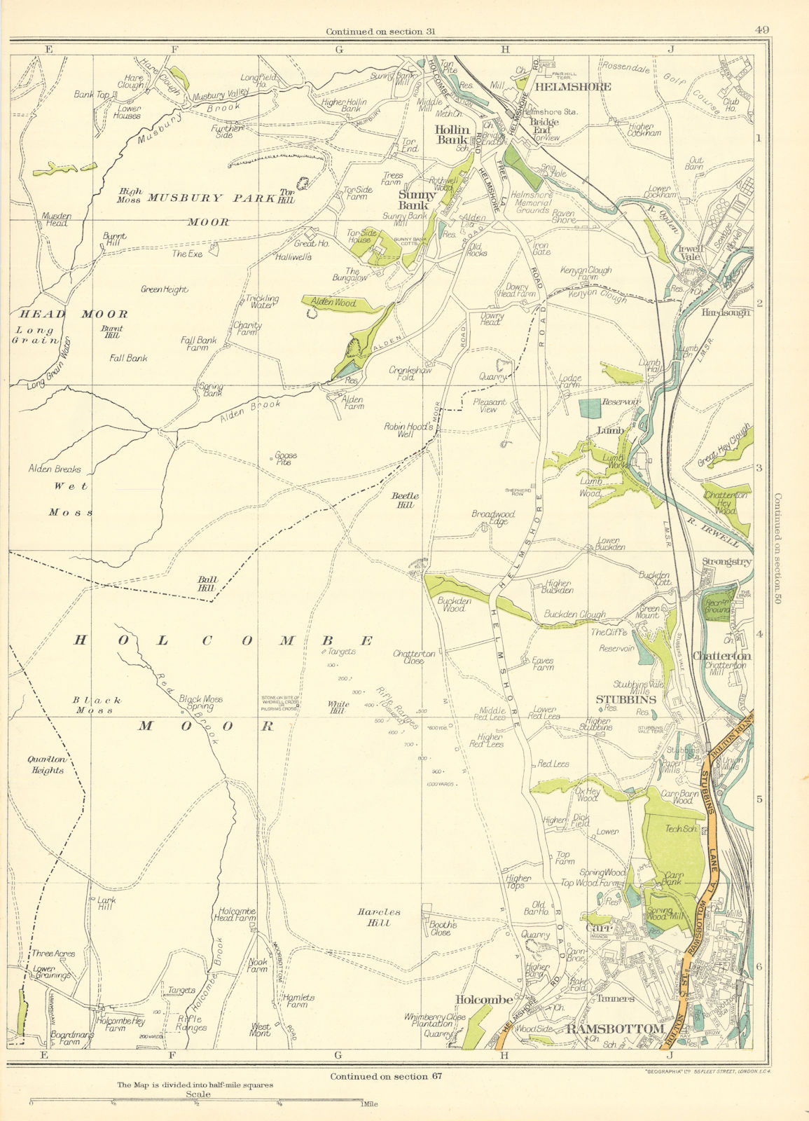 Associate Product LANCASHIRE.Holcombe Moor,Ramsbottom,Stubbins,Chatterton,Helmshore 1935 old map