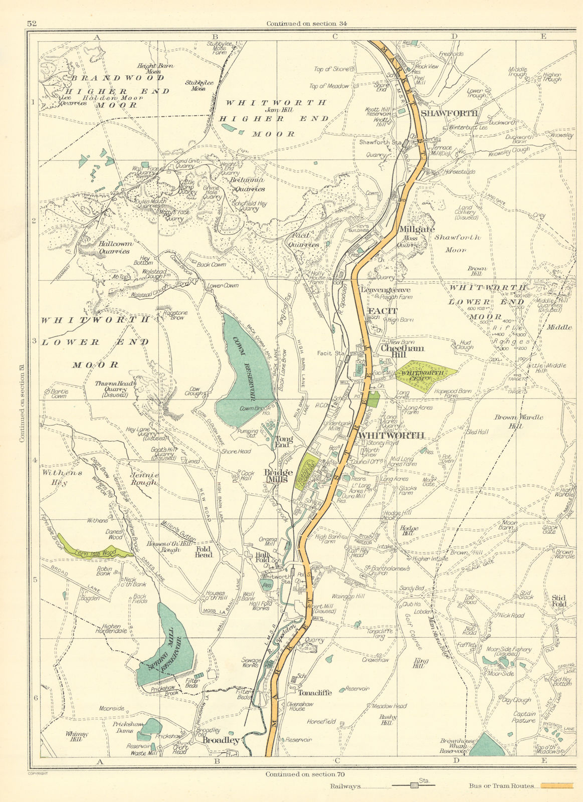 Associate Product LANCASHIRE.Shawforth,Millgate,Facit,Cheetham Hill,Whitworth,Broadley 1935 map