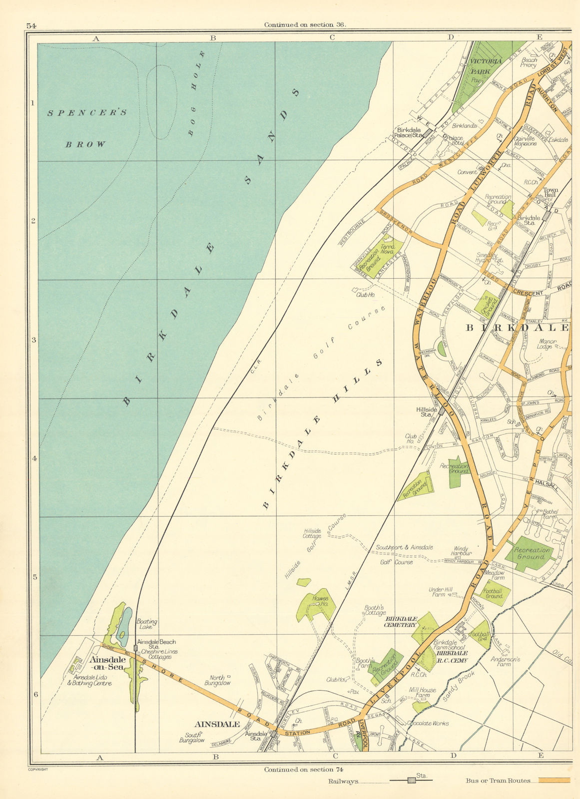Associate Product LANCASHIRE.Southport,Spencer's Brow,Birkdale,Ainsdale on Sea 1935 old map