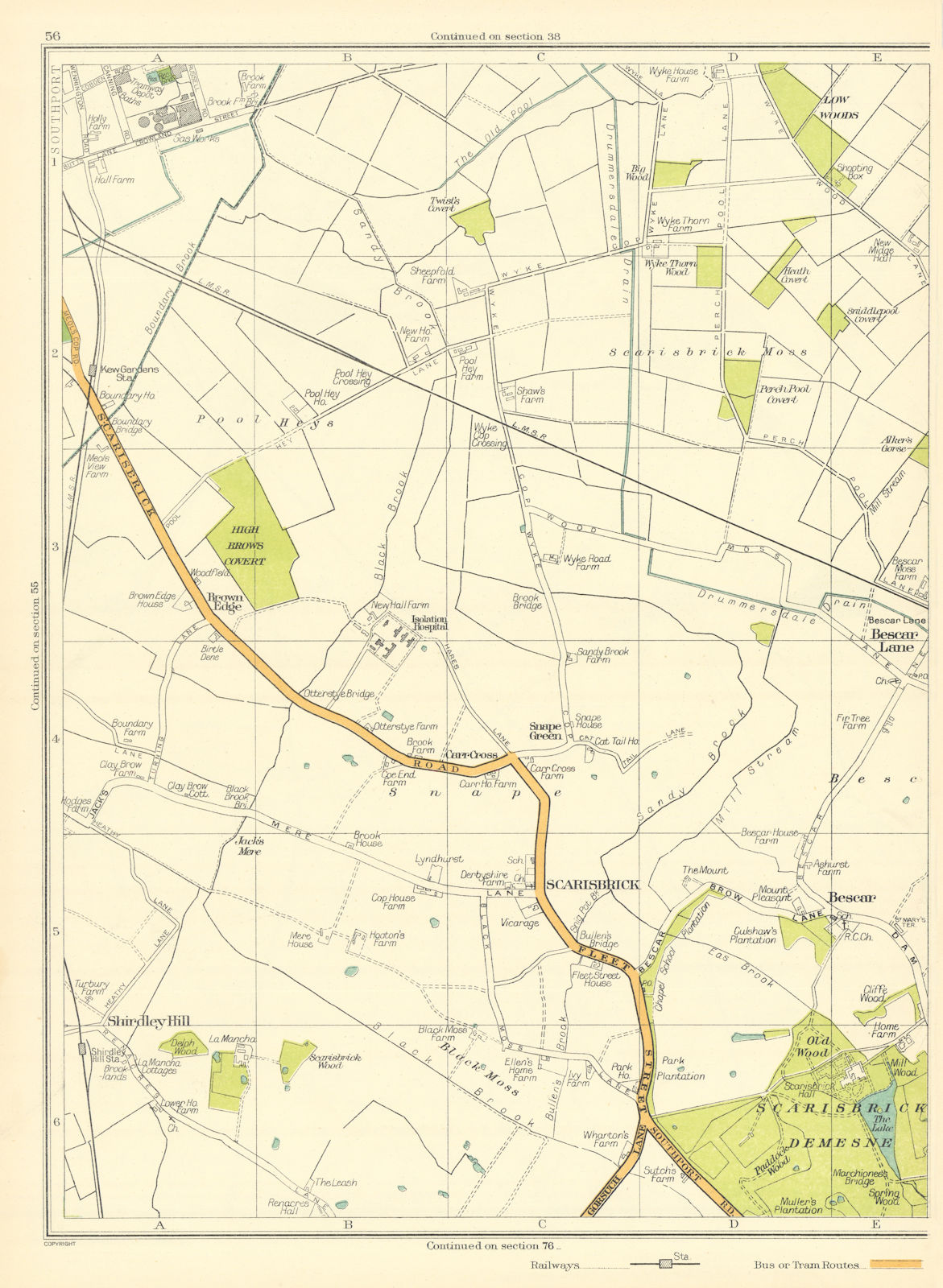 Associate Product LANCS Scarisbrick High Brows Covert Bescar Lane Black Moss Snape Green 1935 map