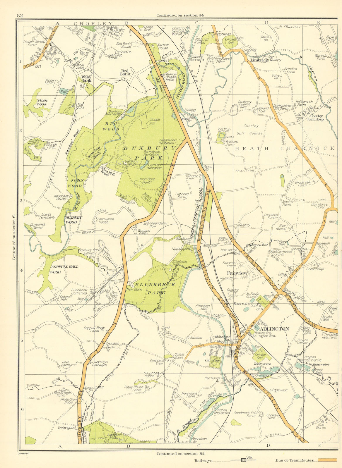 Associate Product LANCS.Fairview,Adlington,Ellerbeck Park,Duxbury,John Wood,Coppullhall 1935 map