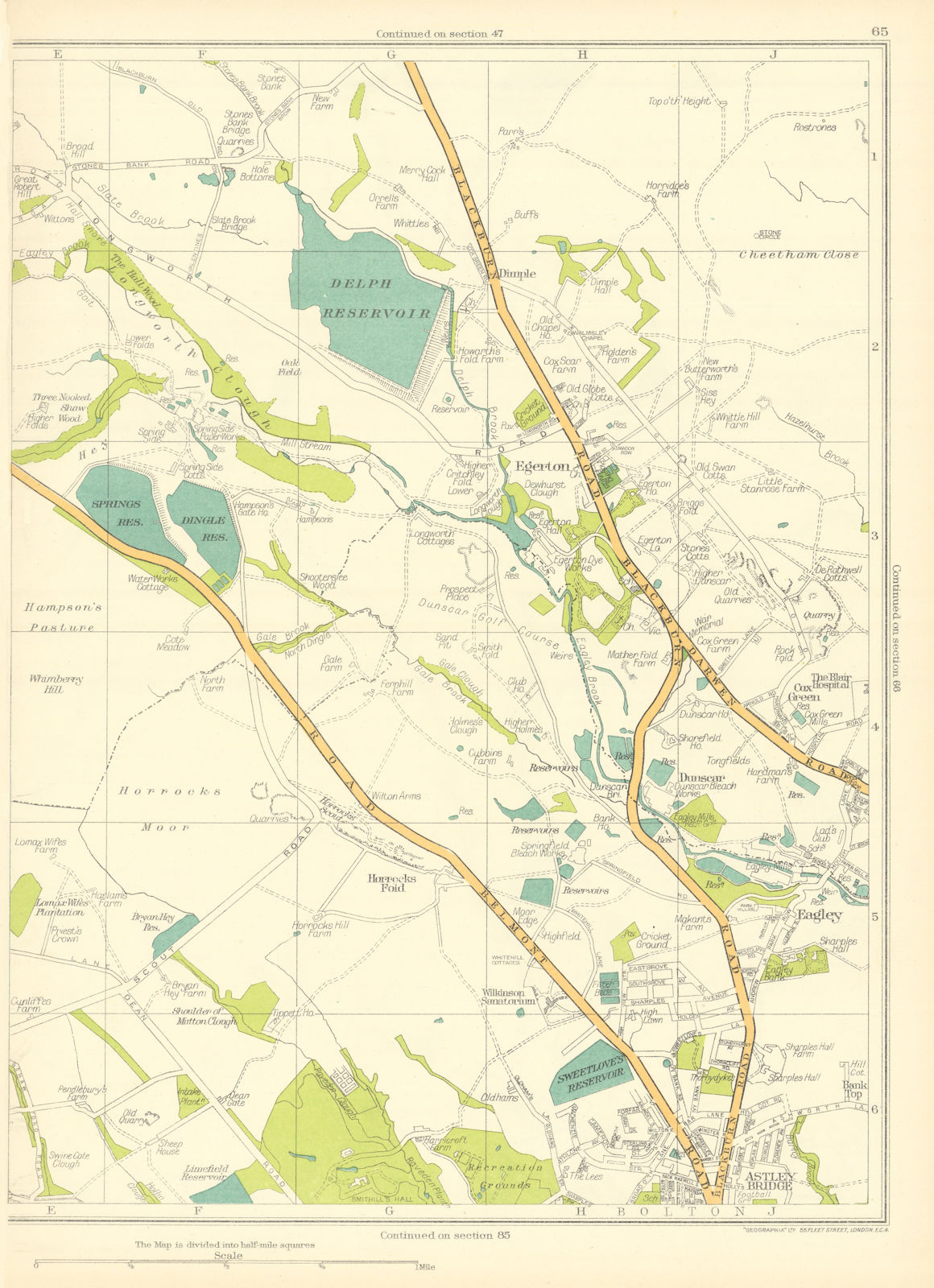 Associate Product LANCASHIRE.Bolton,Astley Bridge,Horrocks,Egerton,Dimple,Eagley,Dunscar 1935 map