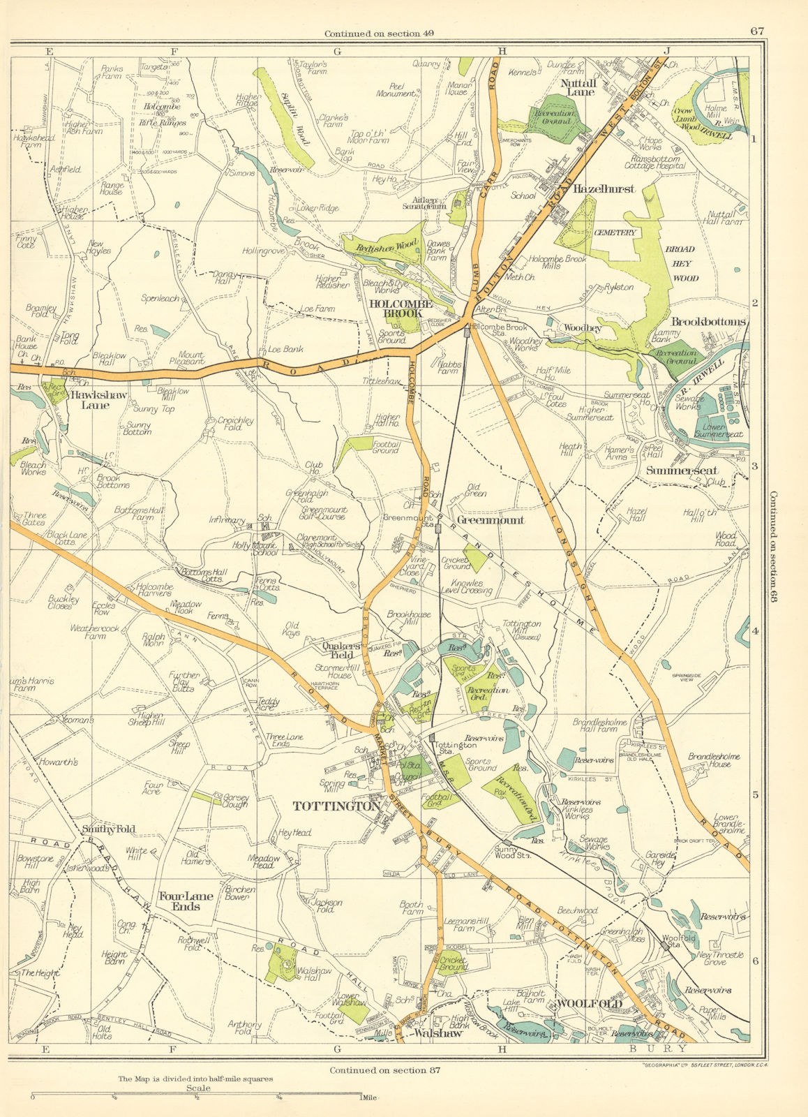 Associate Product LANCS Bury Tottington Woolfold Greenmount Holcombe Brook Summerseat 1935 map