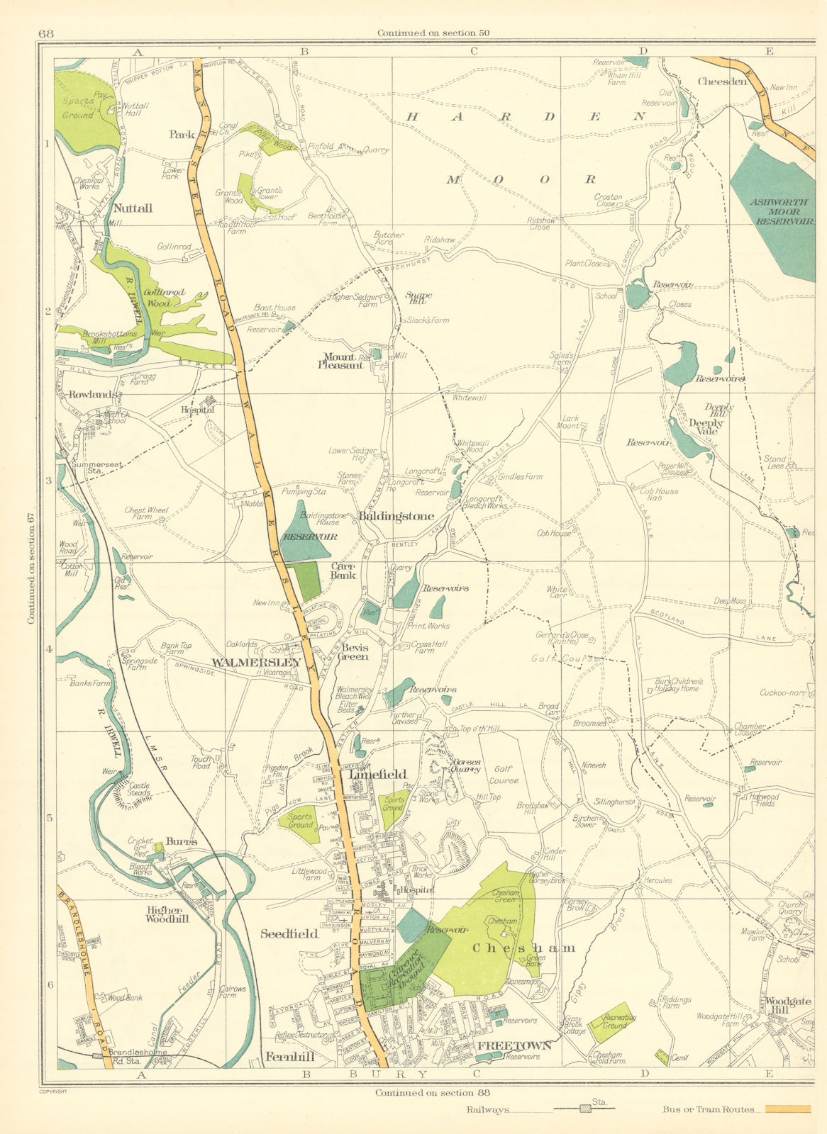 Associate Product LANCS.Bury,Freetown,Fernhill,Seedfield,Limefield,Walmersley 1935 old map