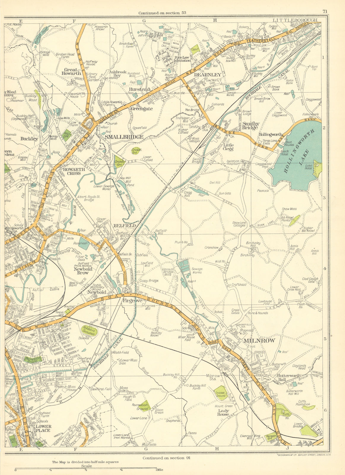Associate Product ROCHDALE Milnrow Newbold Brow Smallbridge Dearnley Buckley 1935 map