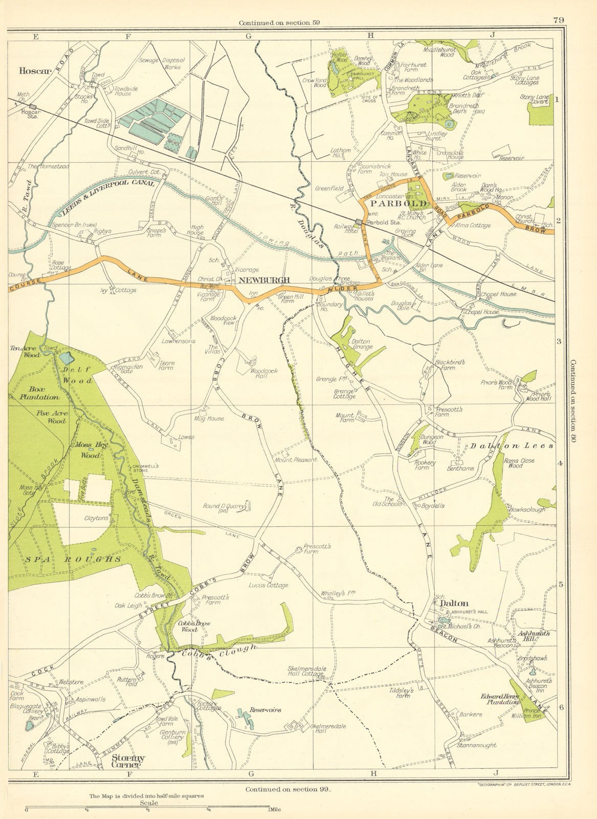 Associate Product LANCASHIRE.Spa Roughs,Stormy Corner,Dalton,Newburgh,Parbold,Hoscar 1935 map