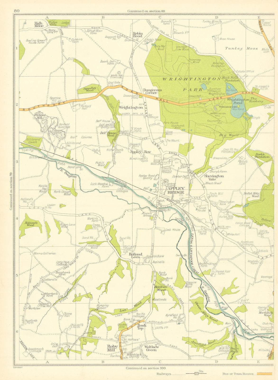 LANCS Wrightington Park Appley Bridge Roby Mill Bank Top Wathew Green 1935 map