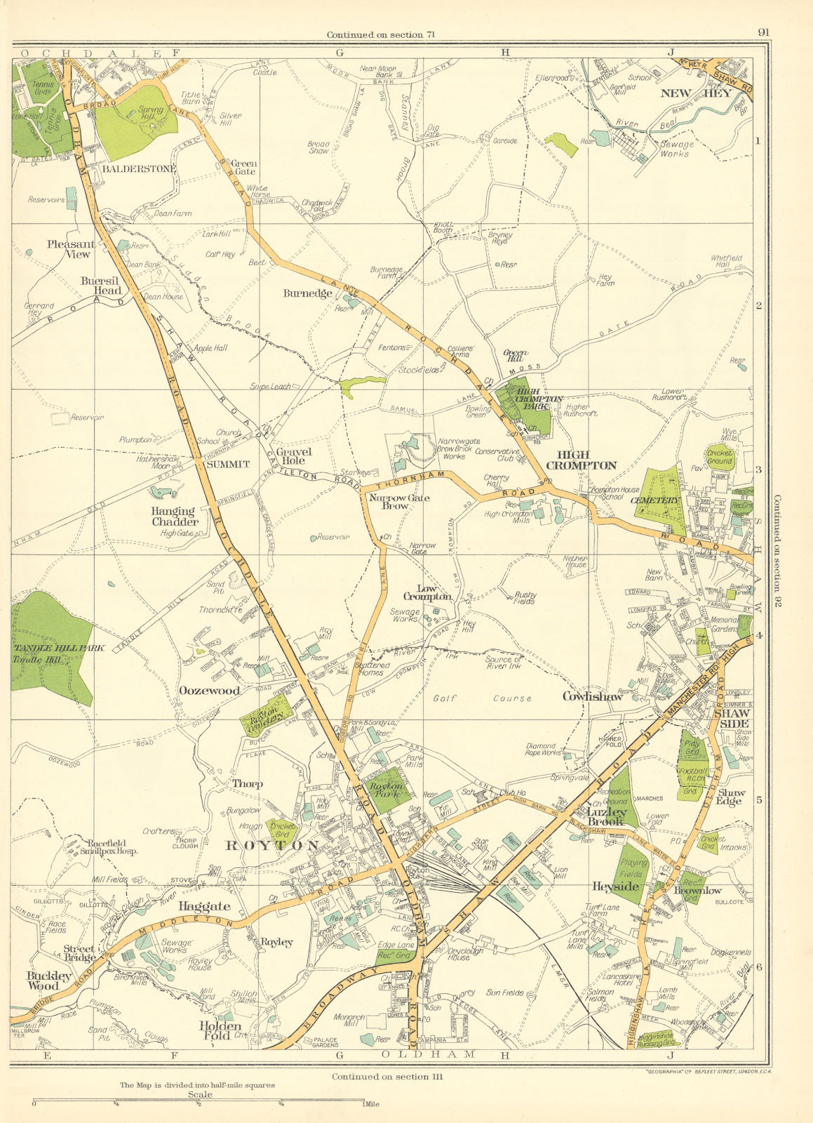 Associate Product LANCS Rochdale Shaw Royton Holdenfold Heyside High Crompton Shawside 1935 map