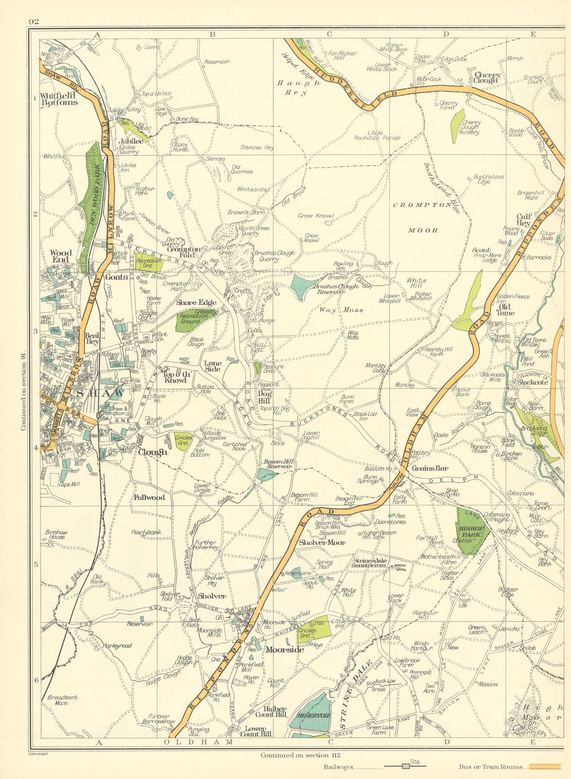 LANCASHIRE Moorside Sholver Moor Clough Shaw Sholver Moor Oldham 1935 map