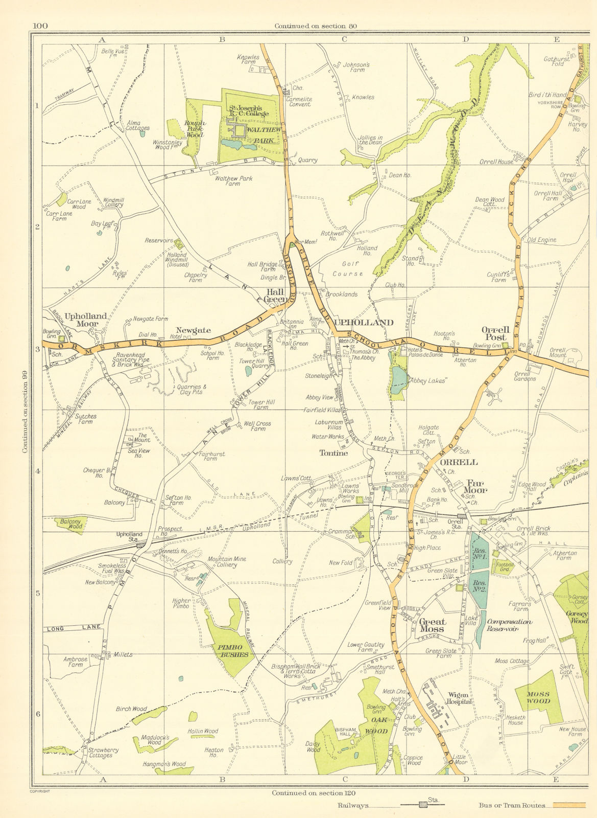 Associate Product LANCASHIRE.Great Moss,Orrell,Far Moor,Upholland,Hall Green 1935 old map