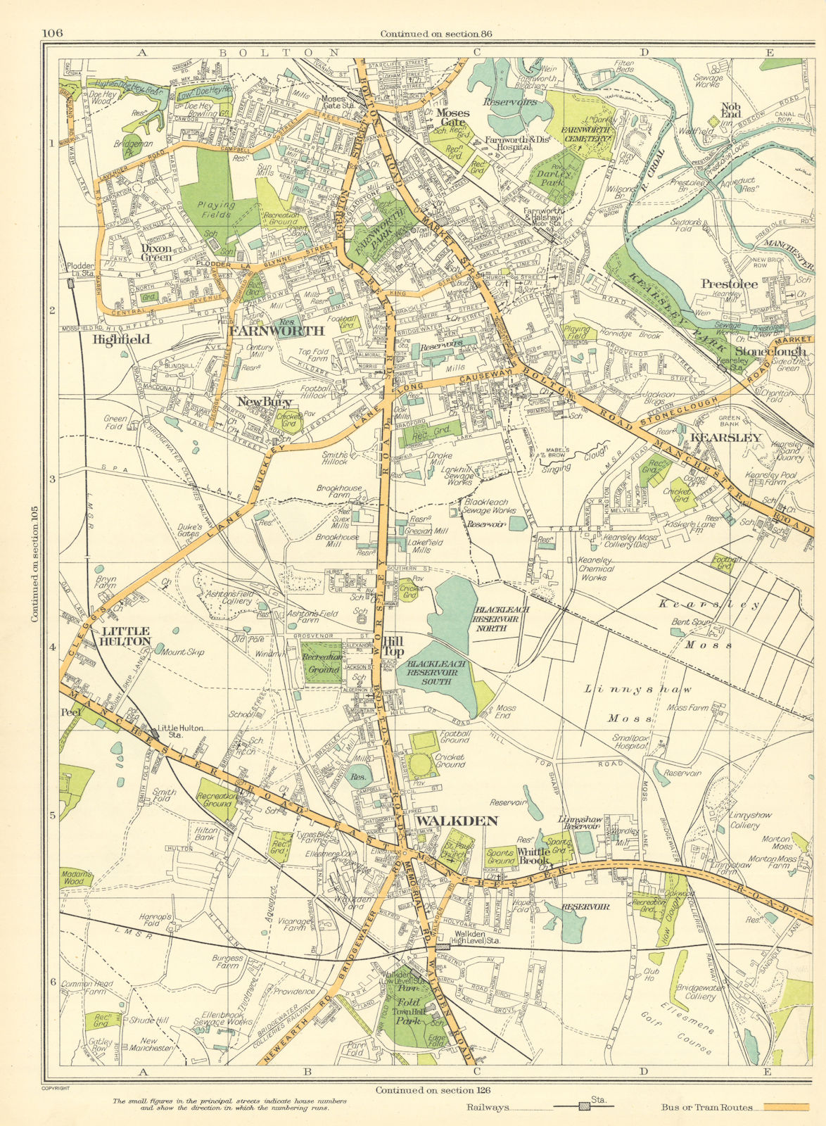 Associate Product LANCS.Walkden,Hilltop,Little Hulton,Farnworth,Highfield,Kearsley 1935 old map