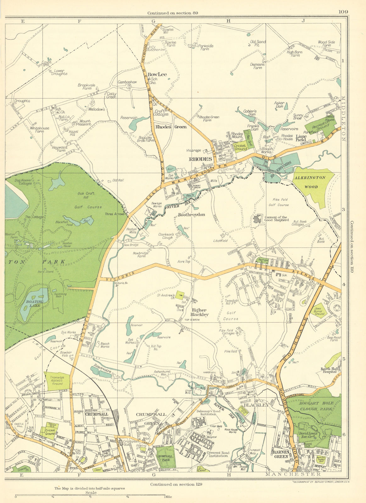 LANCS Manchester Rhodes Green Bowlee Crumpsall Blackley Barnes Green 1935 map