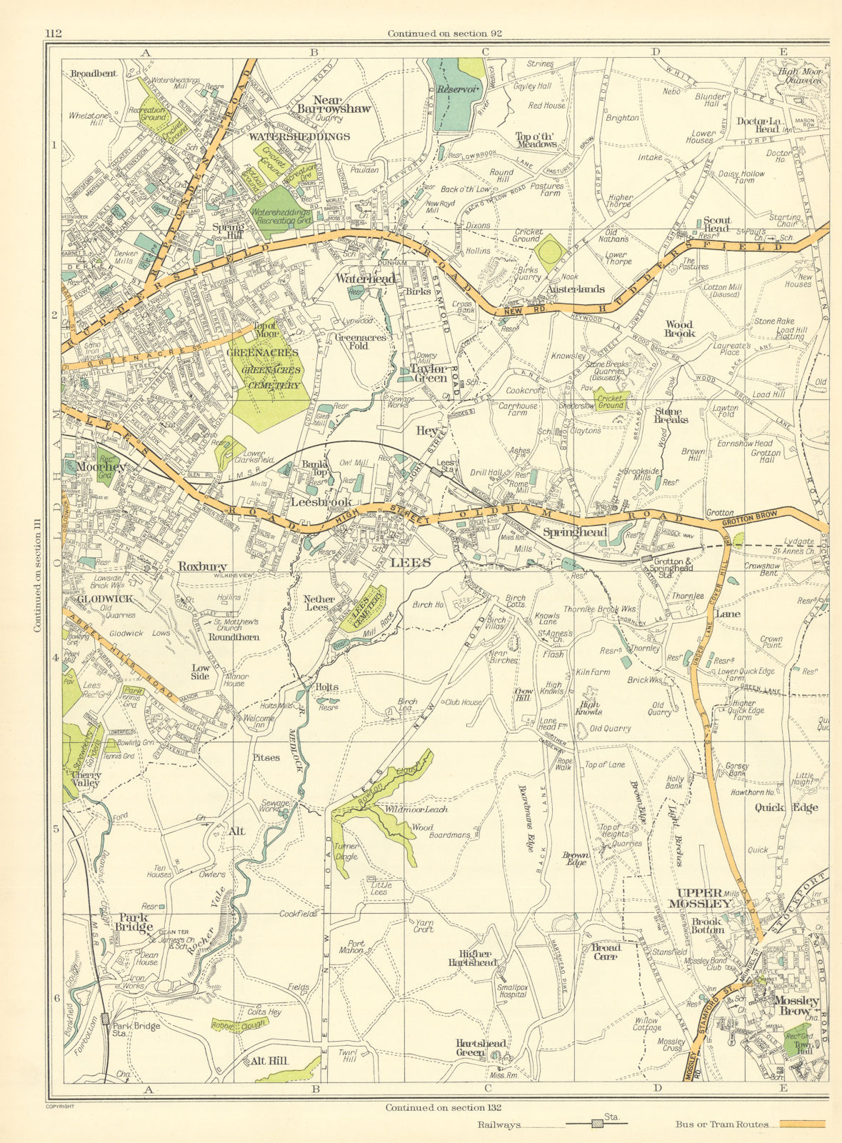 Associate Product LANCS Oldham Upper Mossley Roxbury Lees Leesbrook Glodwick Alt Hill 1935 map