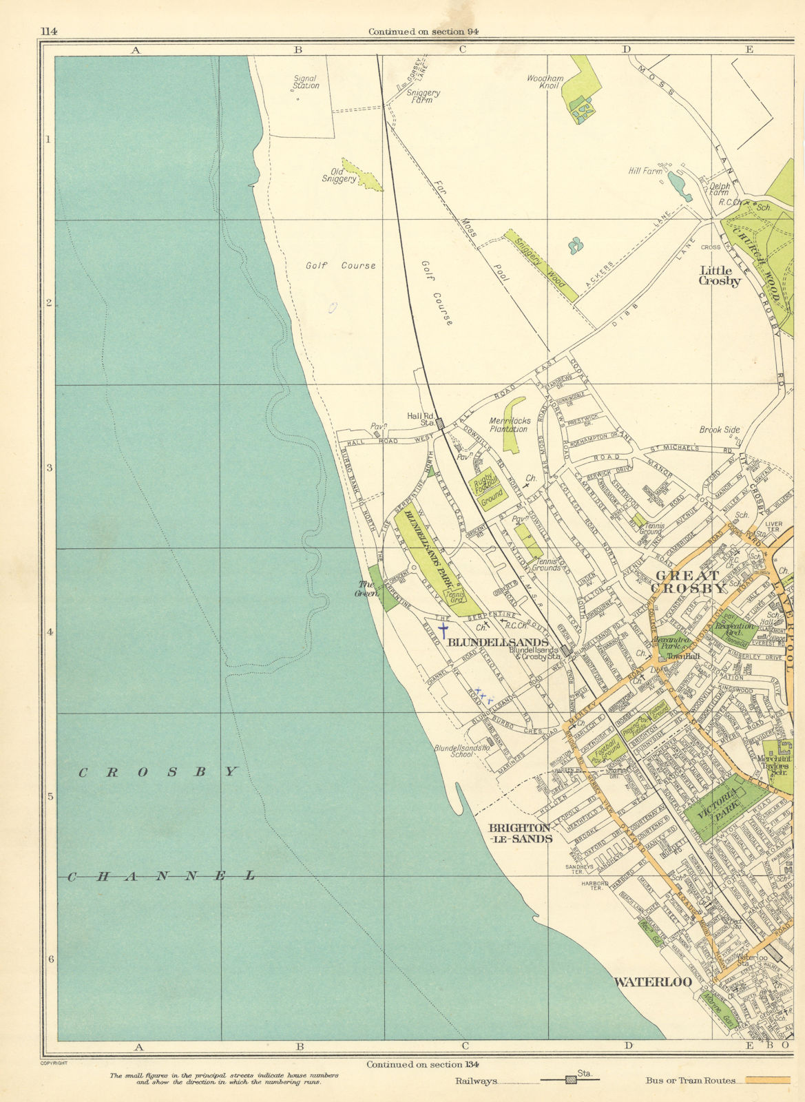 LIVERPOOL Great Crosby Blundellsands Waterloo Little Brighton-le-Sands 1935 map