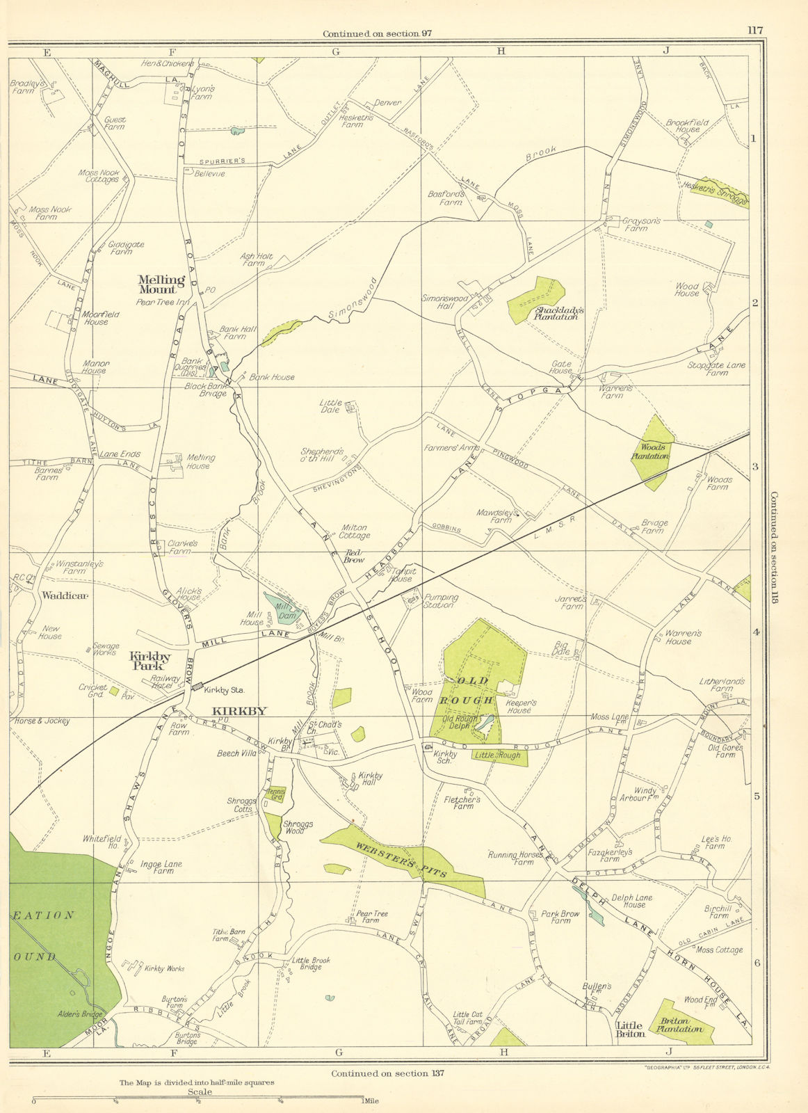 Associate Product LANCASHIRE.Melling Mount,Kirkby Park,Kirkby,Waddicar,Webster's Pits 1935 map