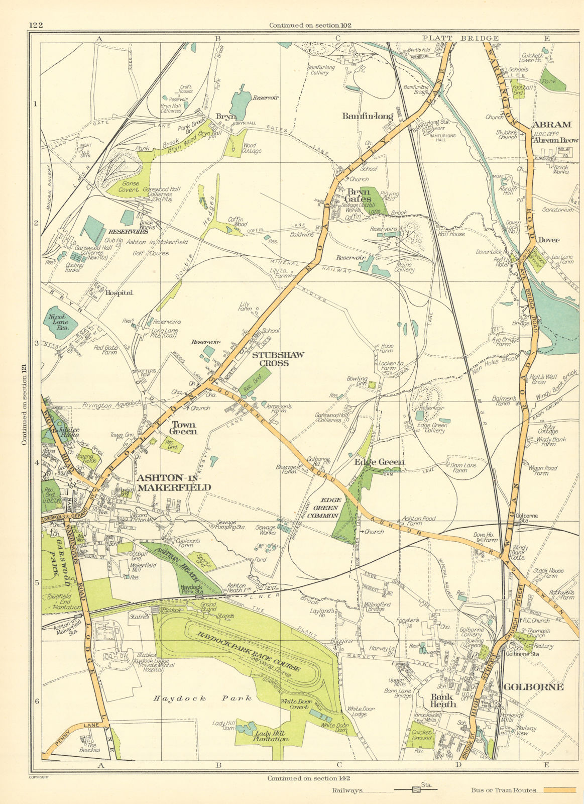 Associate Product LANCS.Ashton-in-Makerfield,Stubshaw Cross,Golborne,Bank Heath,Abram 1935 map
