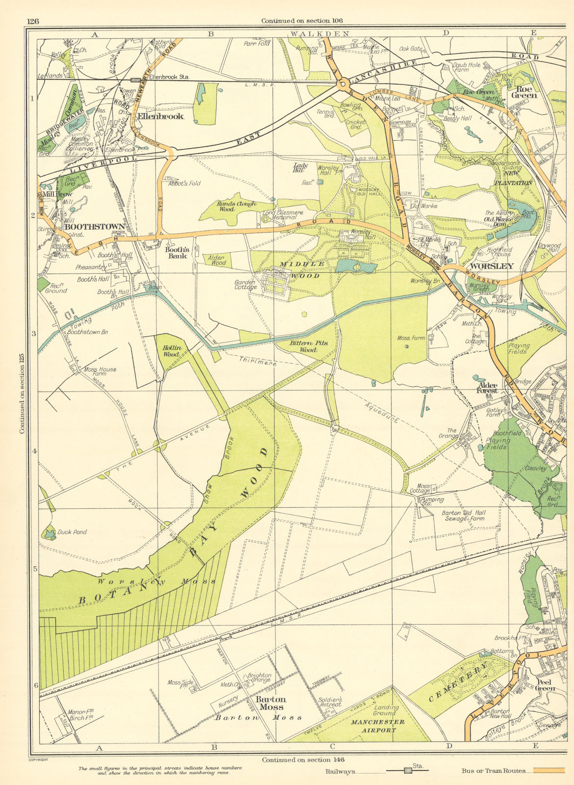 103SW repro Old map of Barton Moss Lancashire 1909 