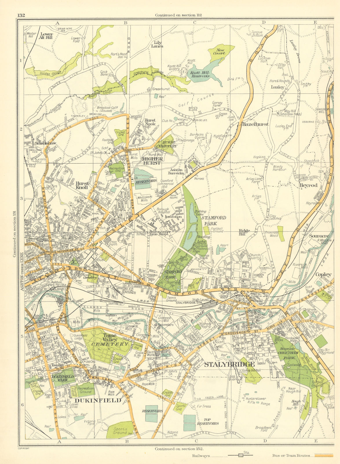 LANCASHIRE Ashton-Under-Lyne Stalybridge Dukinfield Higher Hurst Knoll 1935 map