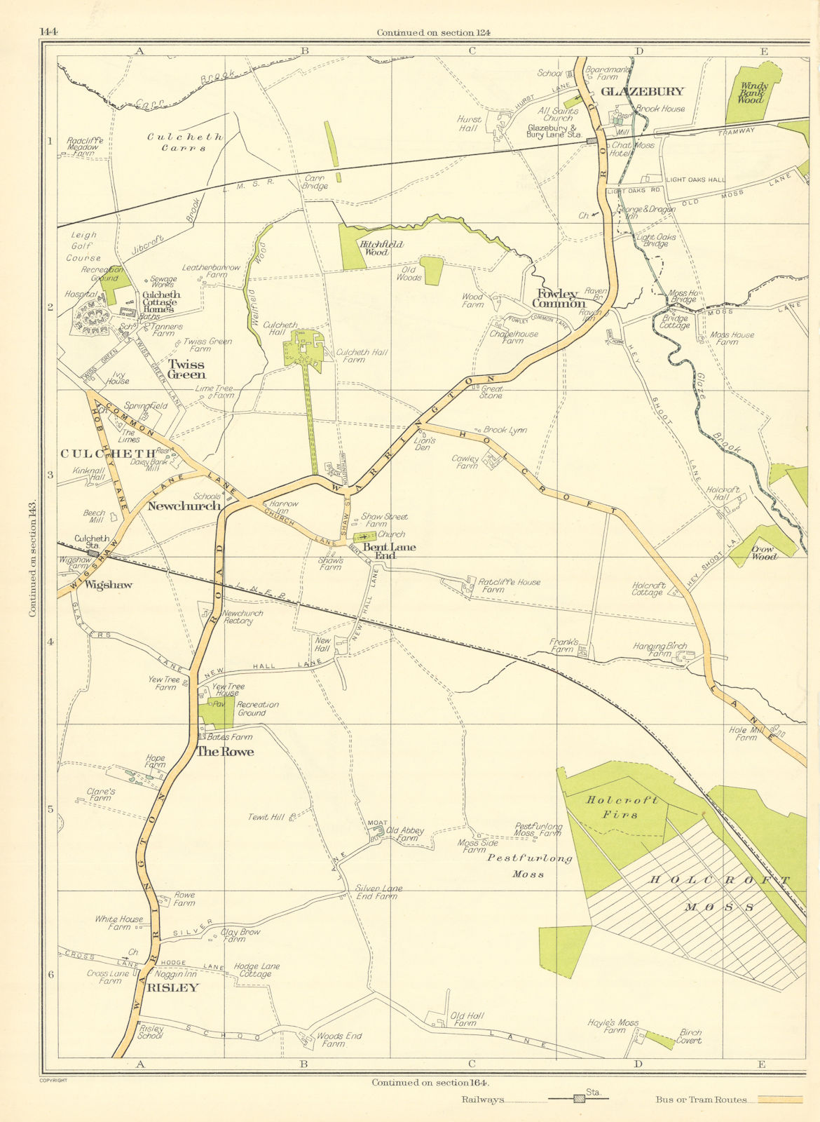Associate Product LANCS.Twiss Green,Culcheth,Newchurch,Rowe,Risley,Fowley Cm,Glazebury 1935 map