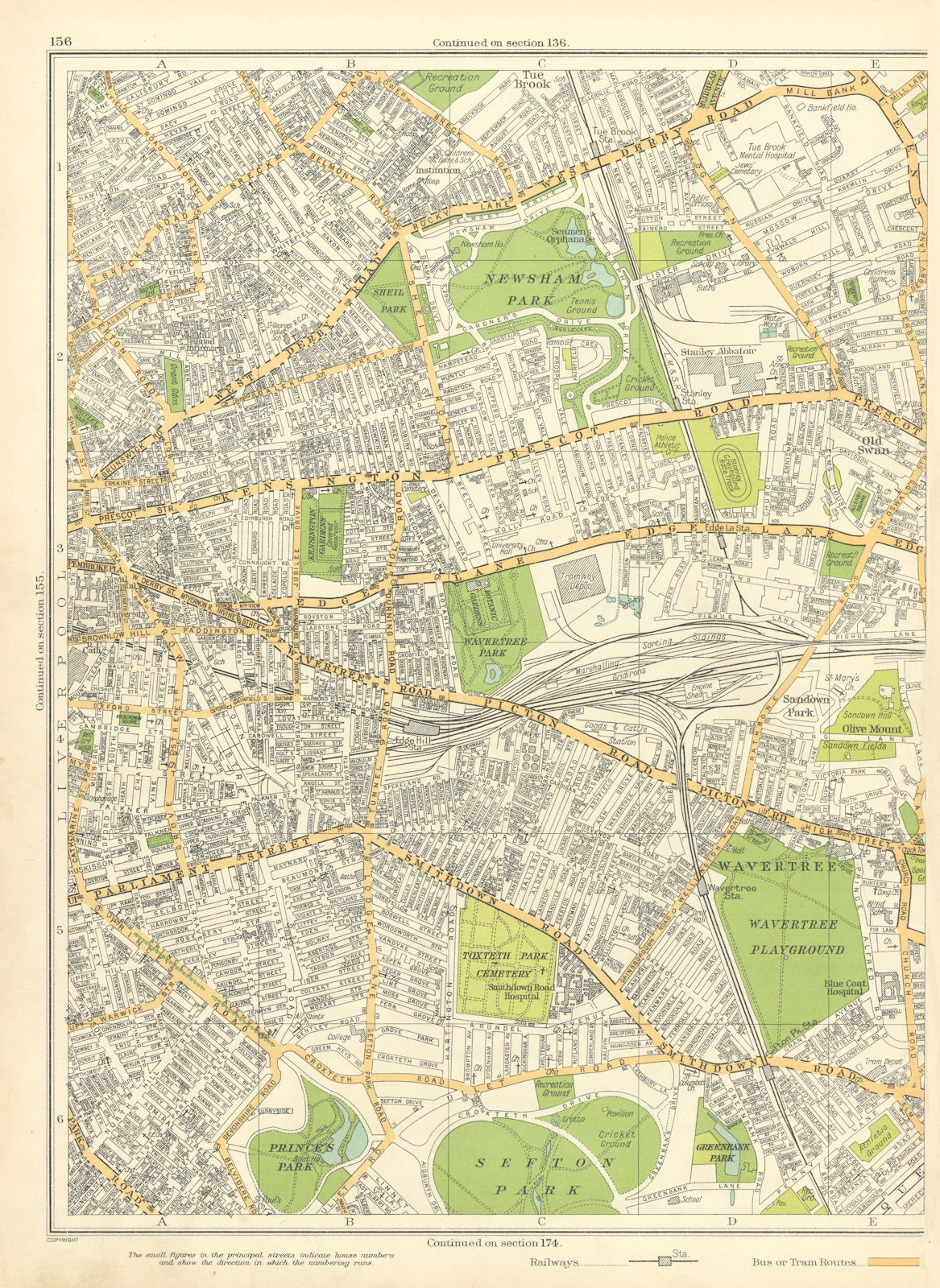 LIVERPOOL Newsham Park Sefton Park Wavertree Kensington Toxteth 1935 old map