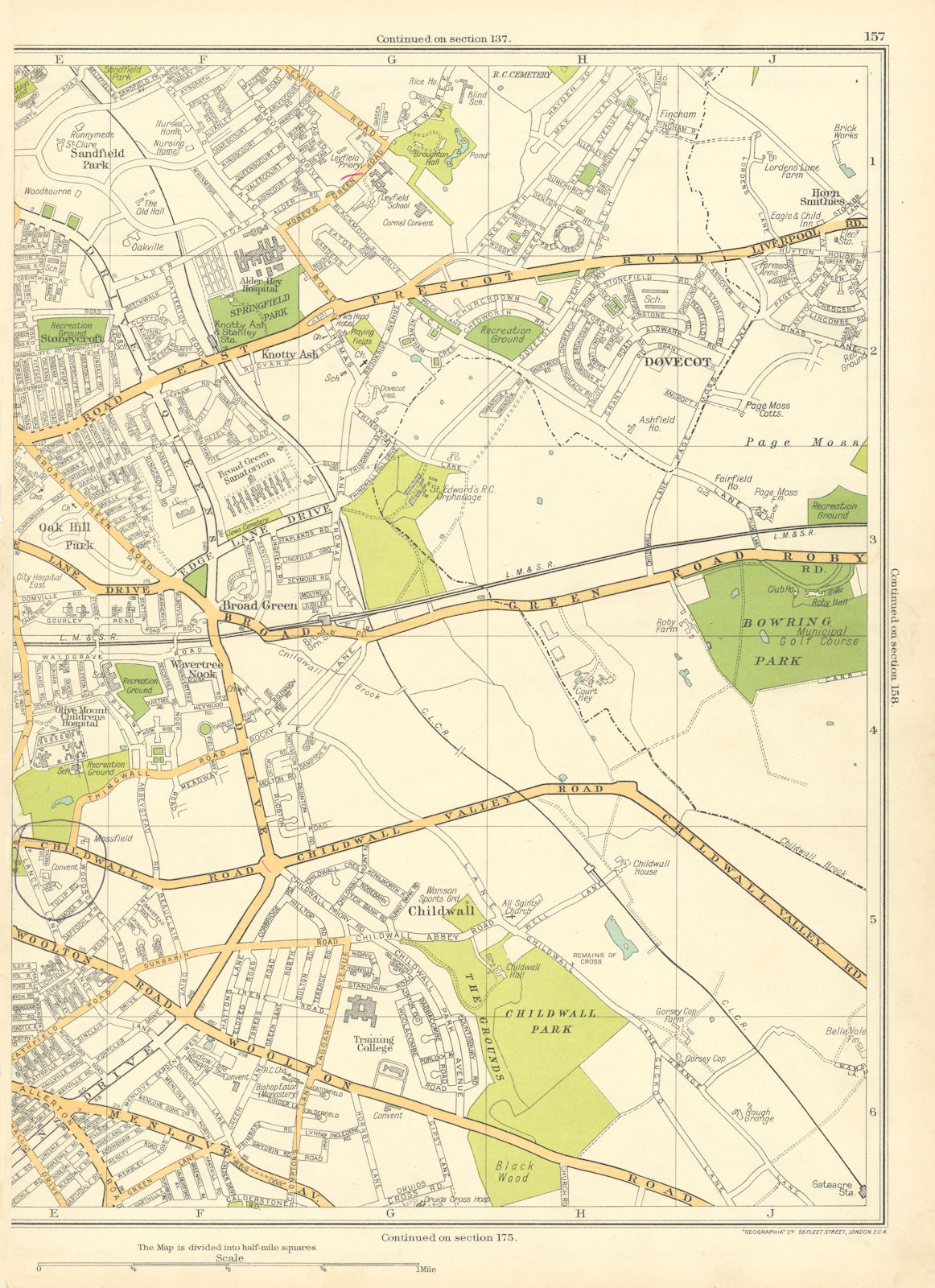 LIVERPOOL Childwall Broad Green Dovecot Horn Smithies Wavertree 1935 old map