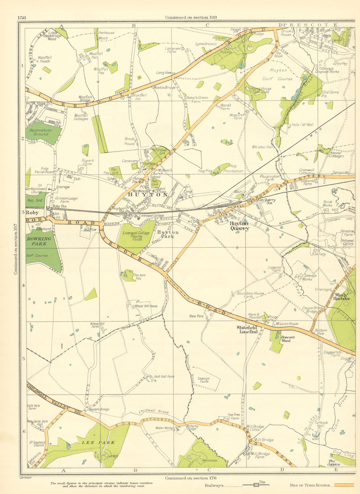 Associate Product LANCS.Huyton,Quarry,Roby,Roscoe's Wood,Old Colliery,Prescot 1935 map
