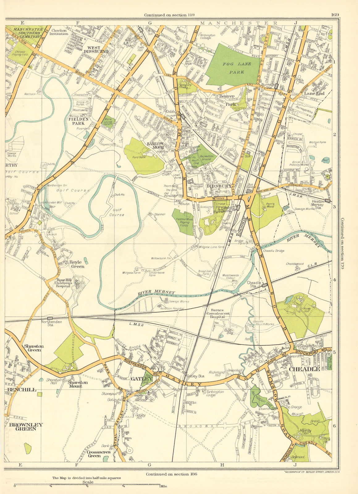 MANCHESTER Benchill Brownley Green Gatley Cheadle Barlow Moor Didsbury 1935 map