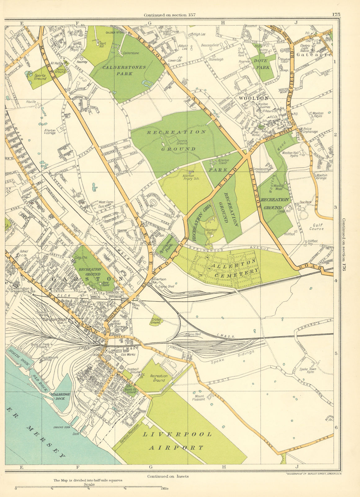 LIVERPOOL Garston Airport Calderstones Park Woolton Dove Park 1935 old map