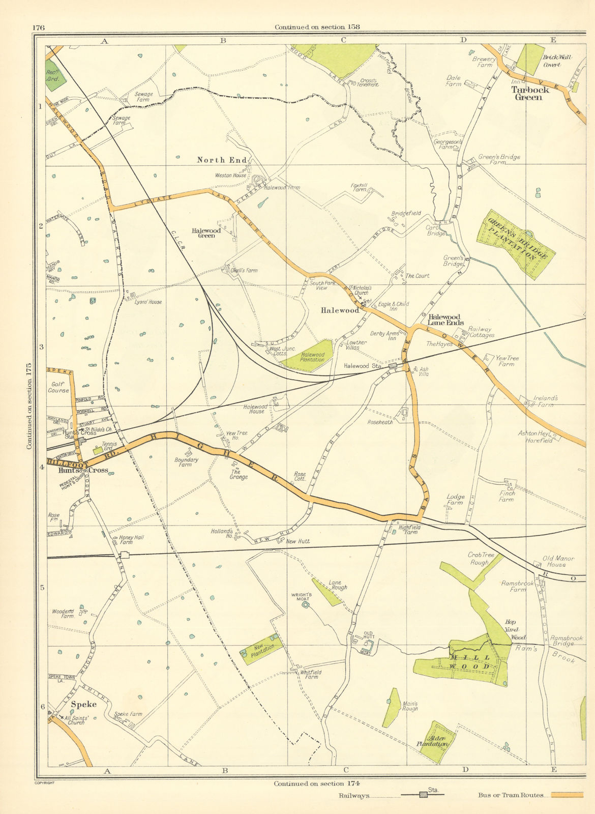 Associate Product LANCASHIRE.North End,Halewood,Mill Wood,Hunts,Speke,Tarbock Green 1935 old map