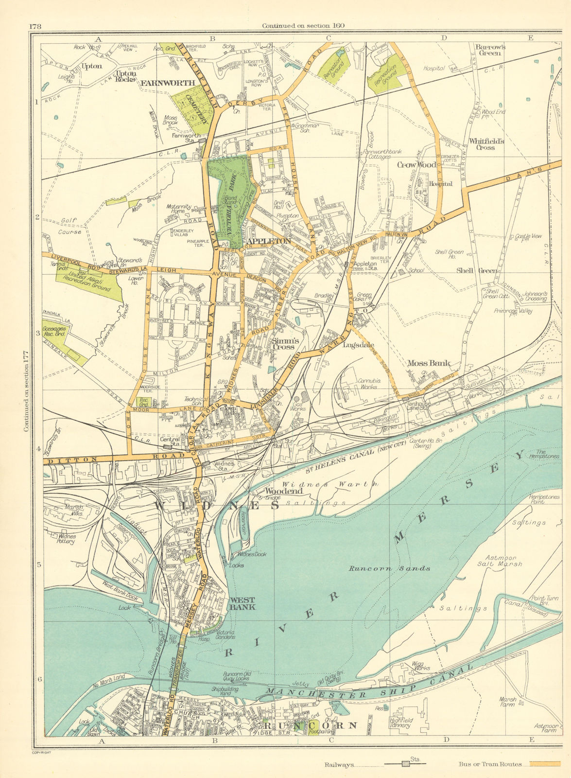 WIDNES Runcorn Woodend Westbank Appleton Farnworth 1935 old vintage map chart