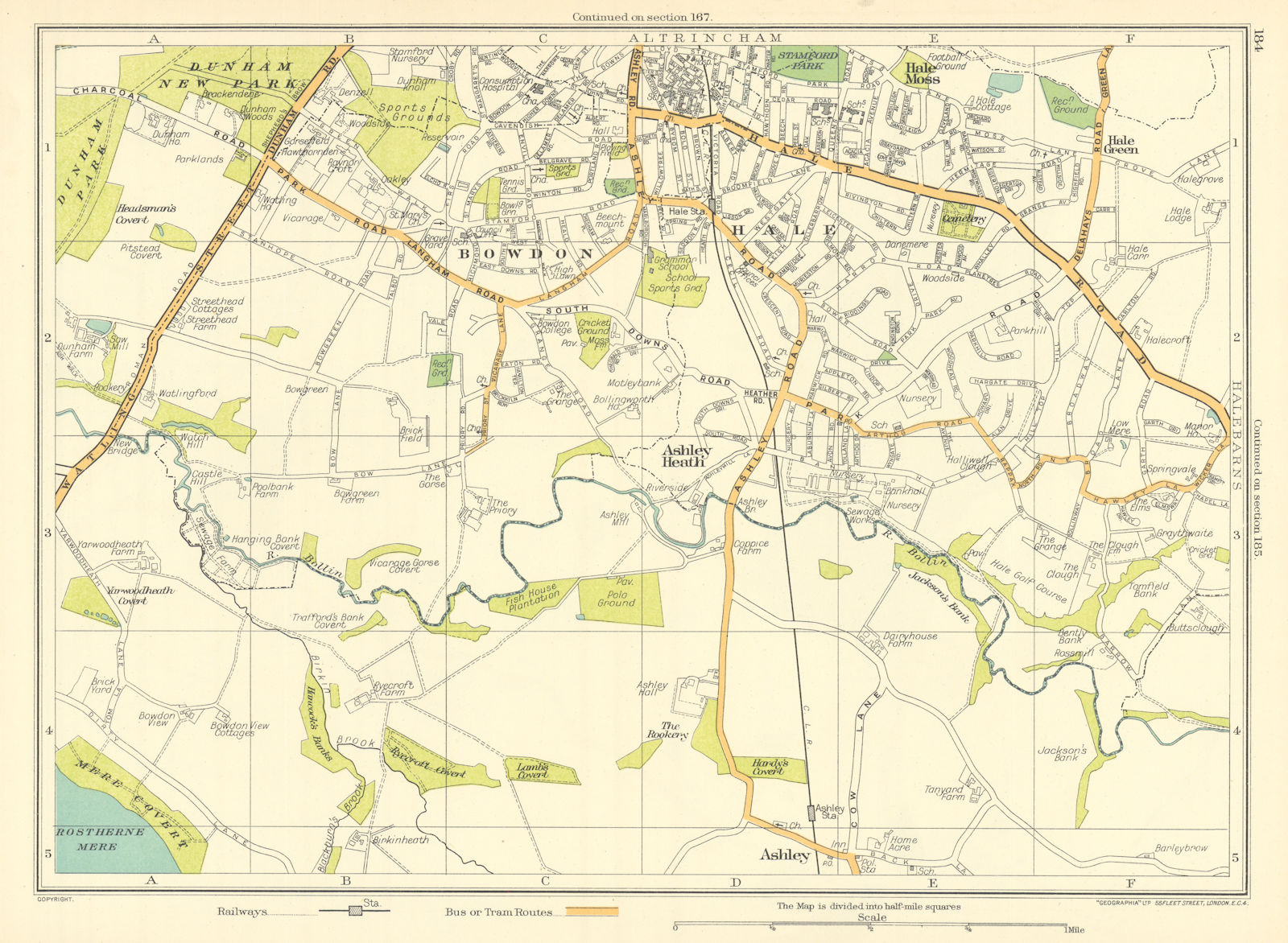 ALTRINCHAM Dunham New Park Bowdon Hale Ashley Heath Ashley 1935 old map