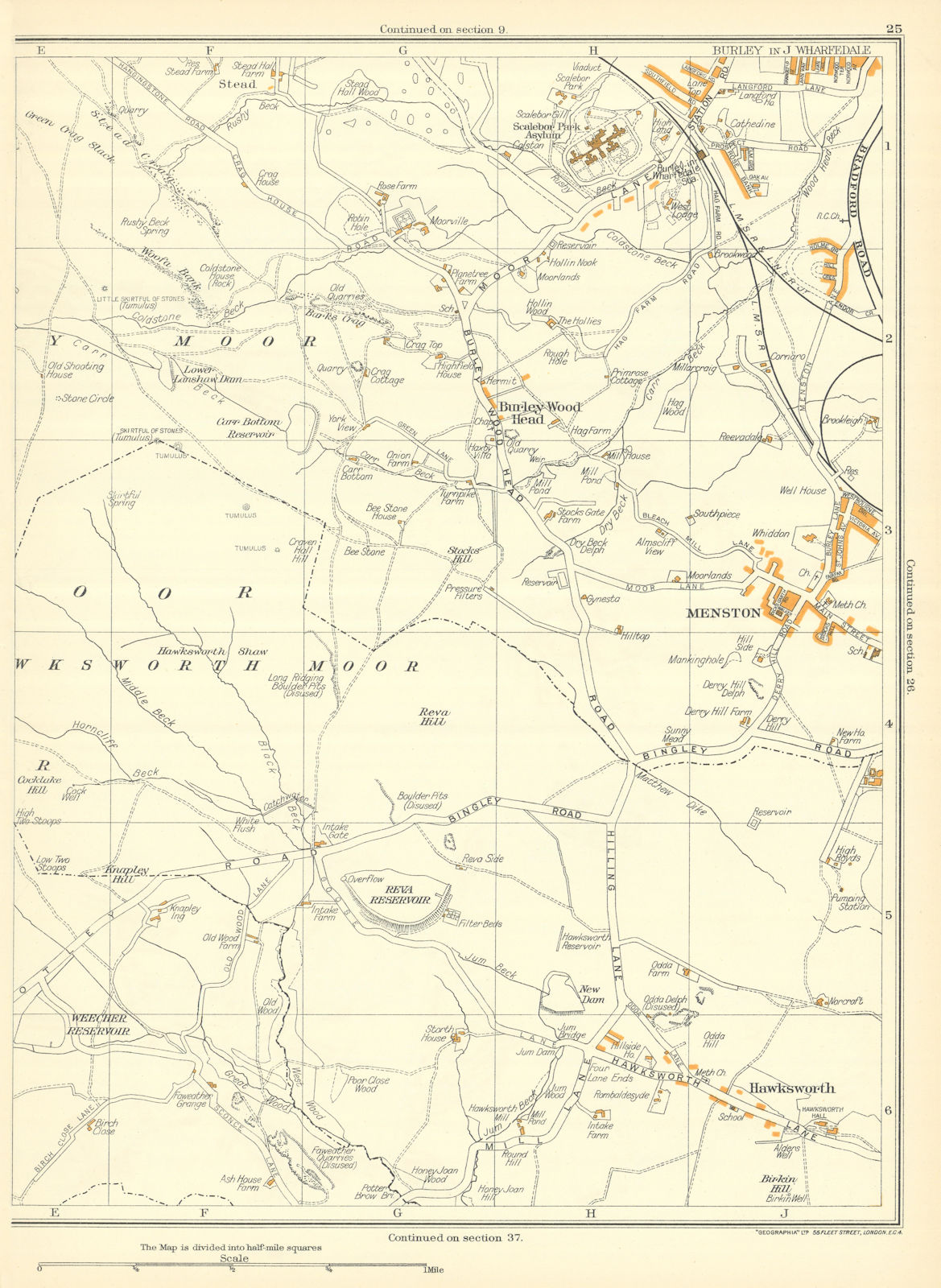YORKSHIRE Hawksworth Menston Burley in Wharfedale Wood Head 1935 old map
