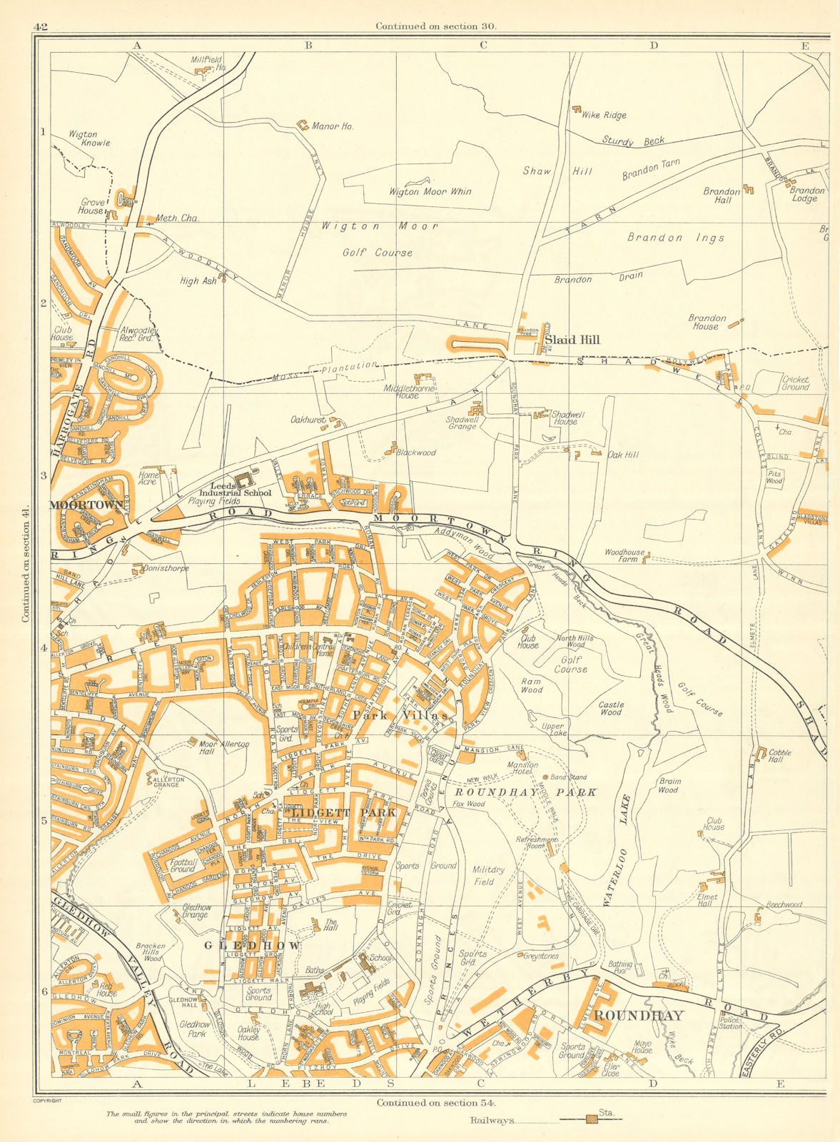 Associate Product LEEDS Slaid Hill Gledhow Roundhay Lidgett Park Moortown Roundhay 1935 old map
