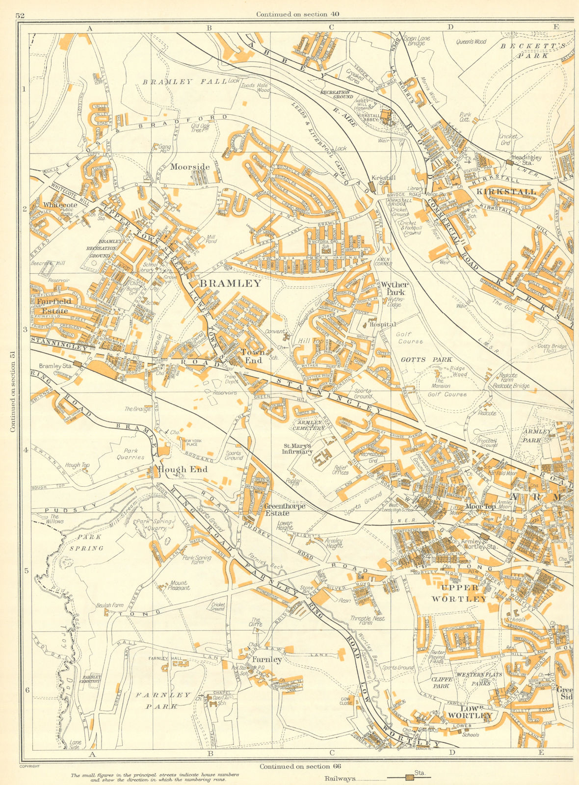 LEEDS Bramley Wortley Hough End Wyther Kirkstall Armley Farnley 1935 old map