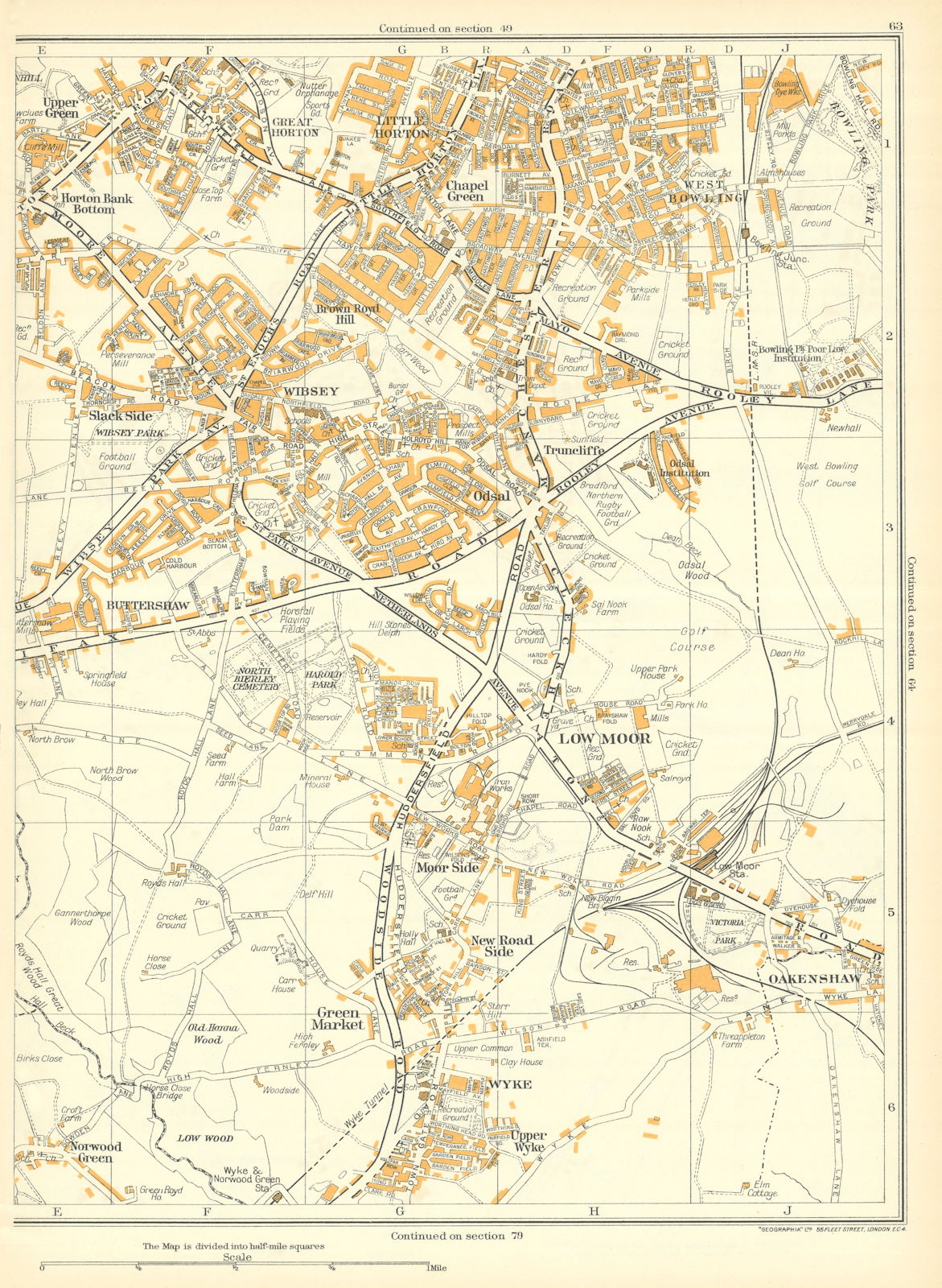 BRADFORD Wibsey West Bowling Wyke Buttershaw Odsal Little Horton 1935 old map