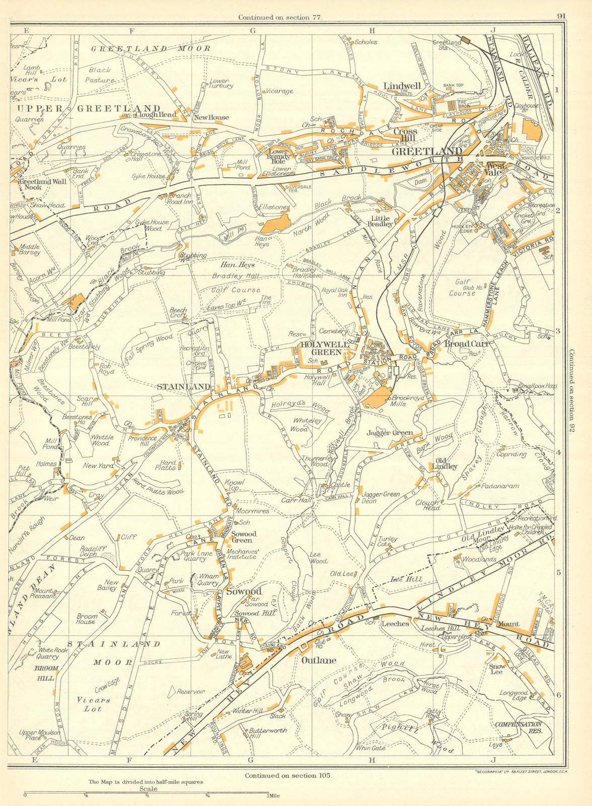 Associate Product YORKSHIRE Stainland Holywell Green Greetland Lindwell Jagger Outlane 1935 map