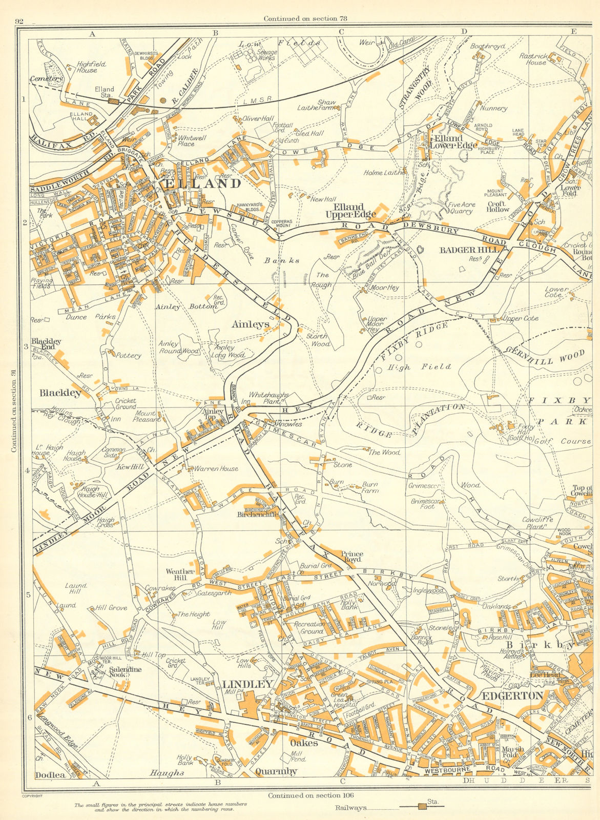 Associate Product HUDDERSFIELD Elland Edgerton Lindley Birkby Fixby Park Ainleys 1935 old map