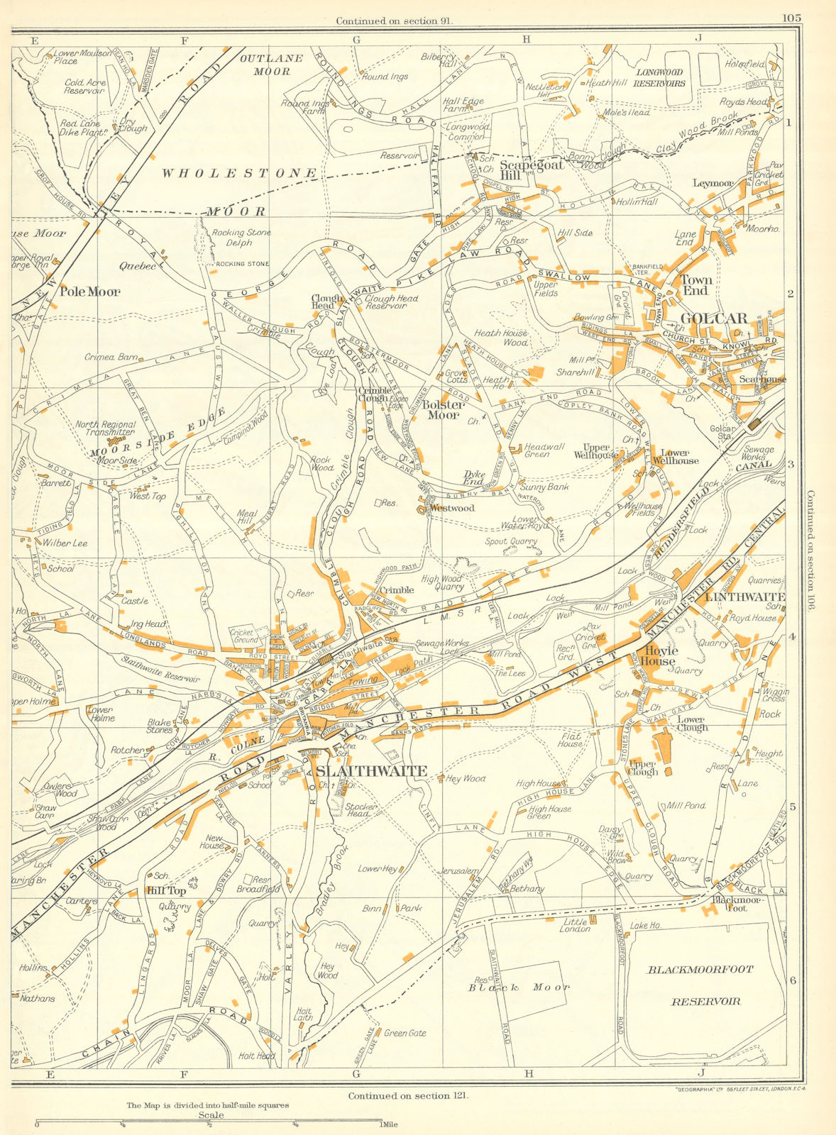 SLAITHWAITE Golcar Wholestone Pole Moor Linthwaite Scapegoat Hill 1935 old map