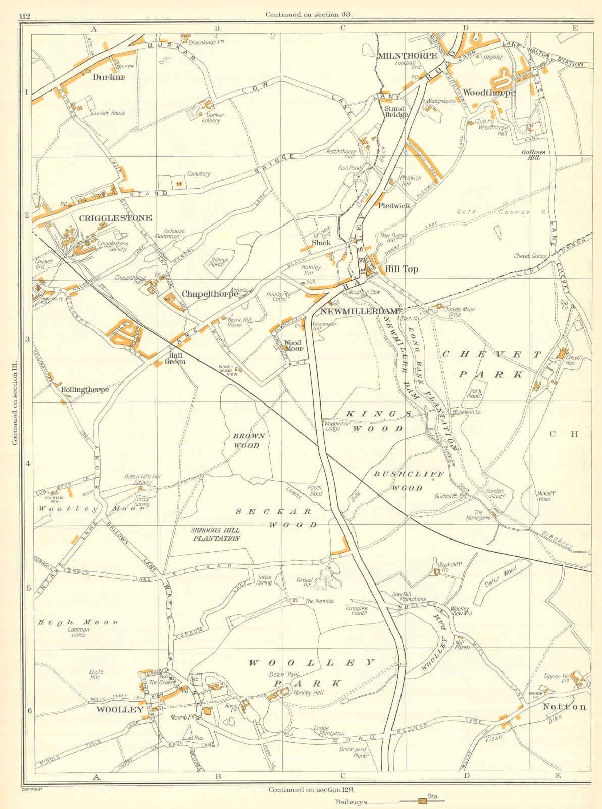 Associate Product CRIGGLESTONE Woolley Durkar Newmillerdam Chapelthorpe Milnthorpe 1935 old map