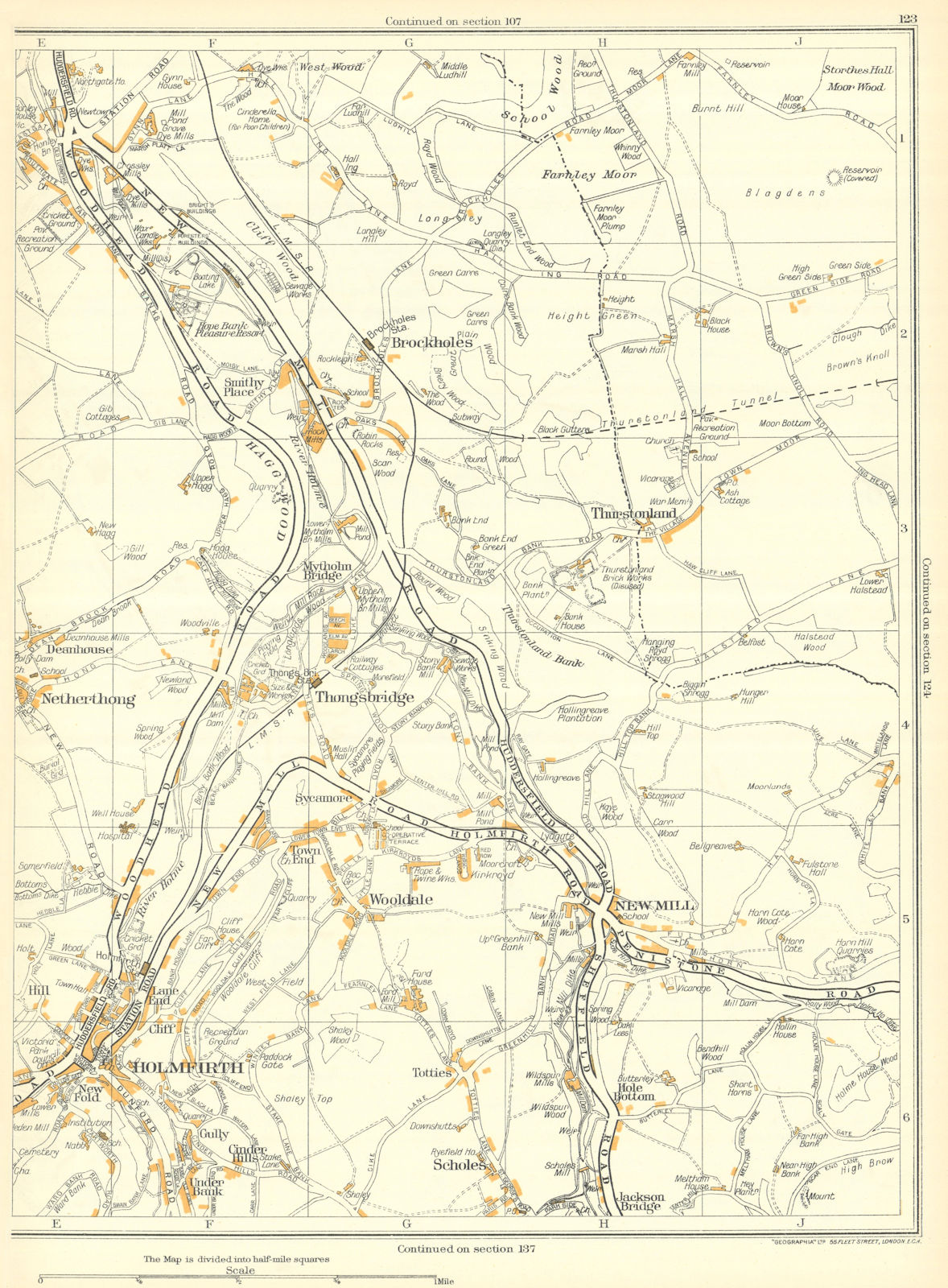 HOLMFIRTH Wooldale New Mill Netherthong Thongsbridge Brockholes 1935 map