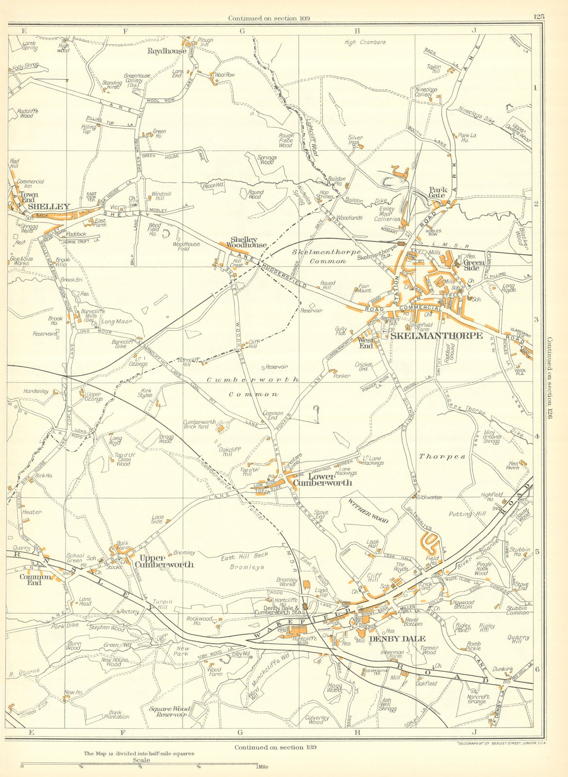SKELMANTHORPE Lower Upper Cumberworth Shelley Thorpes Denby Dale 1935 old map