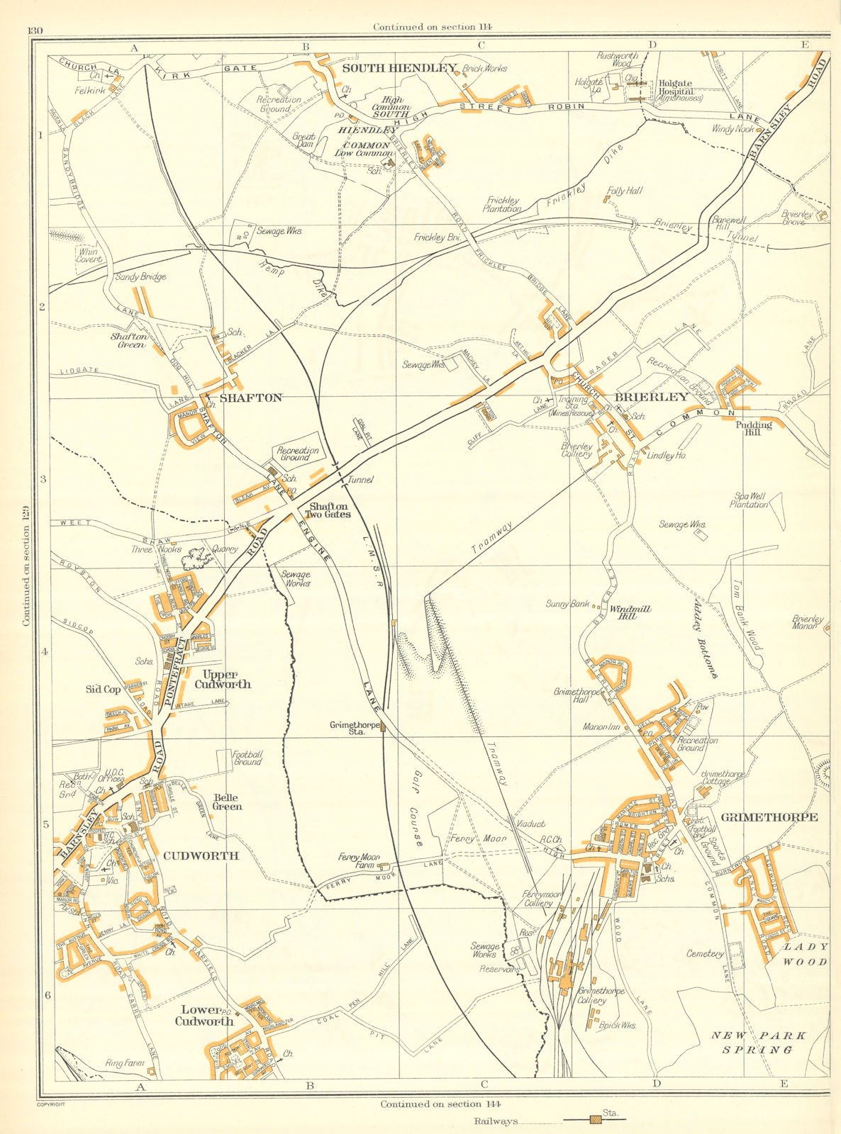 YORKS Shafton Brierley Grimethorpe Cudworth South Hiendley Belle Green 1935 map