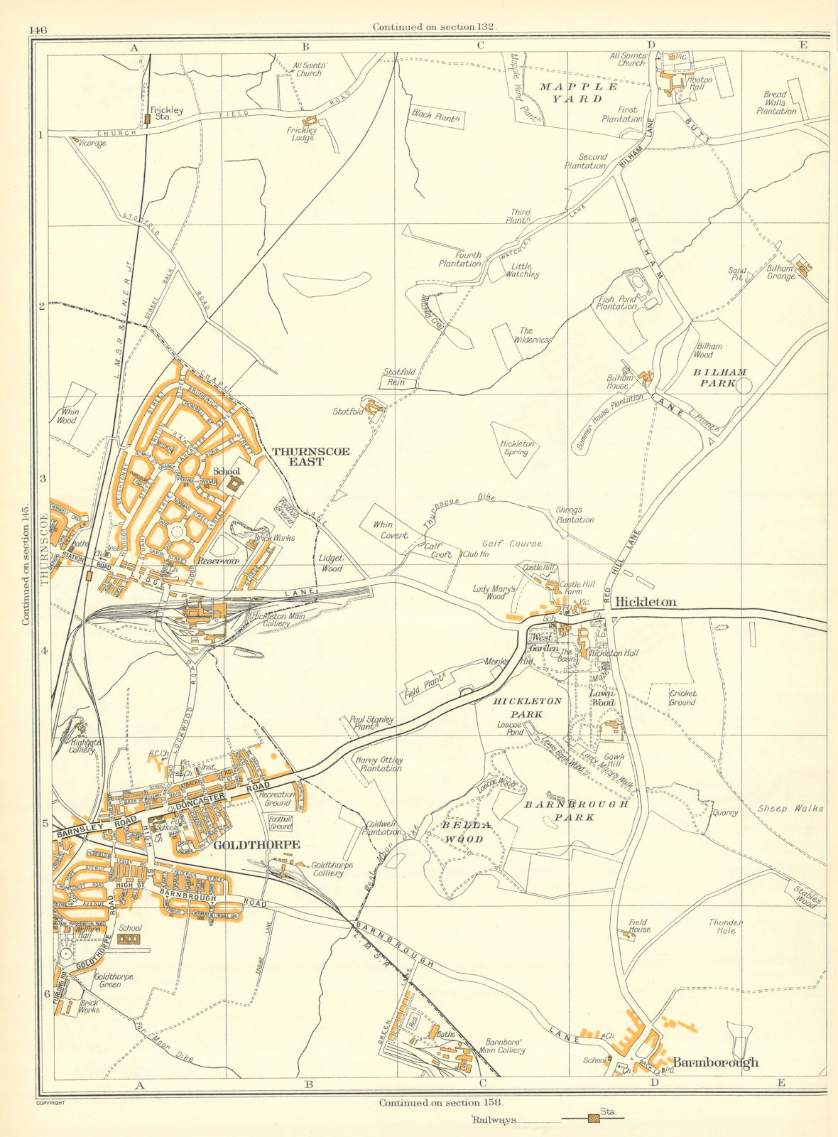 Associate Product YORKSHIRE Barnburgh Goldthorpe Hickleton Thurscoe Hooton Pagnell 1935 map