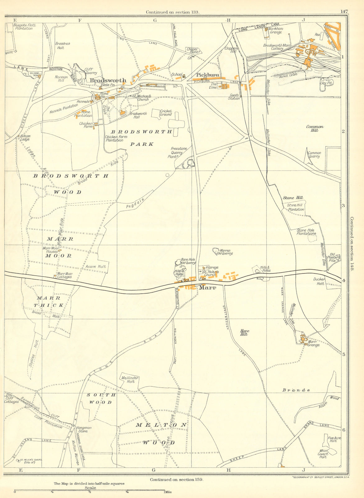 YORKSHIRE Brodsworth Marr Aldwick le Street Melton Wood Pickburn 1935 old map
