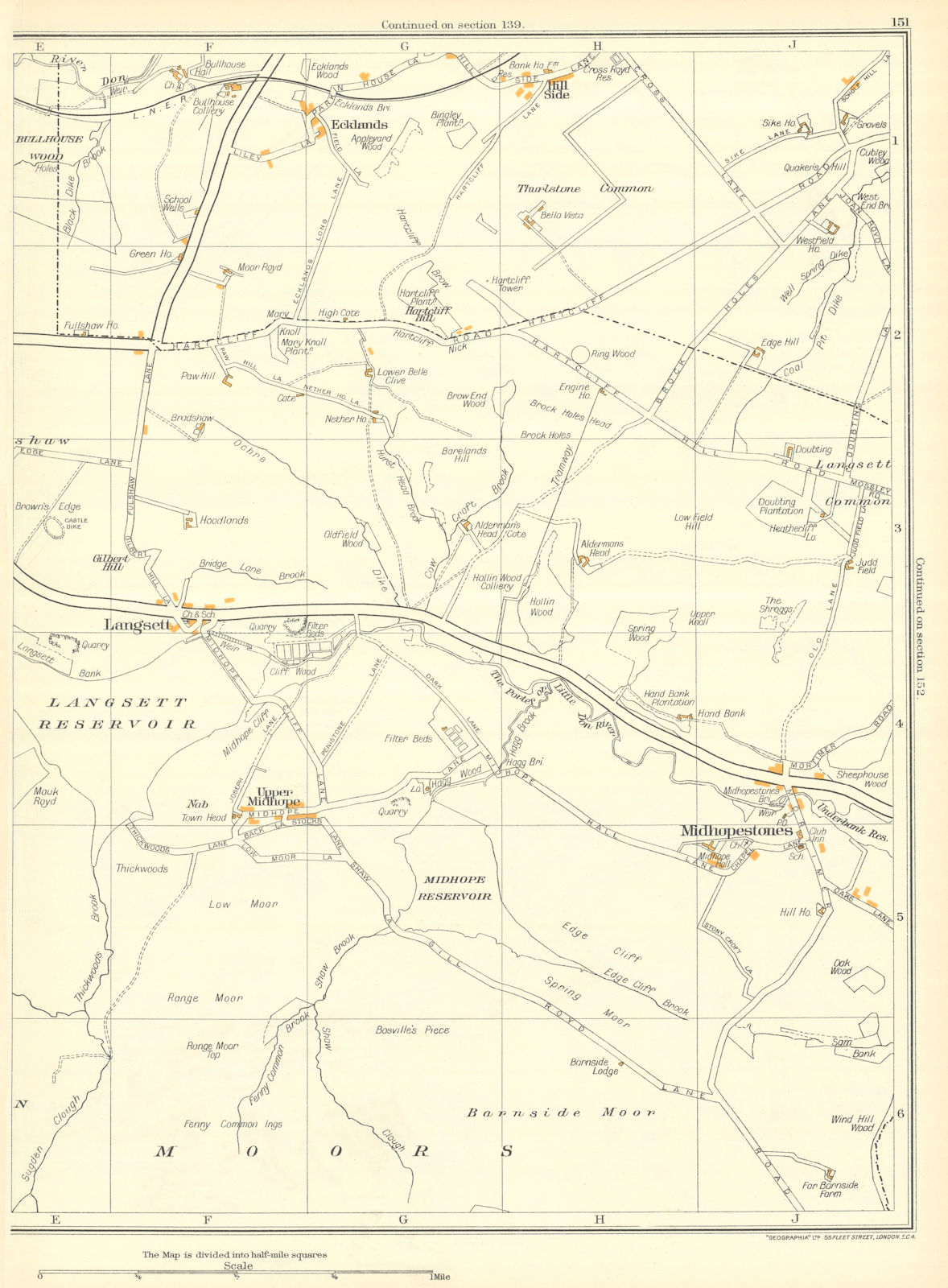 Associate Product YORKSHIRE Langsett Midhopestones Upper Midhope Penistonestone Ecklands 1935 map